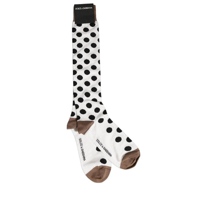 Dolce & Gabbana White Polka Dot Over The Calf Accessory Socks