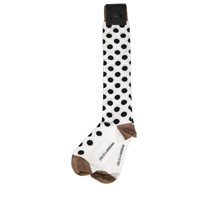 Dolce & Gabbana White Polka Dot Over The Calf Accessory Socks