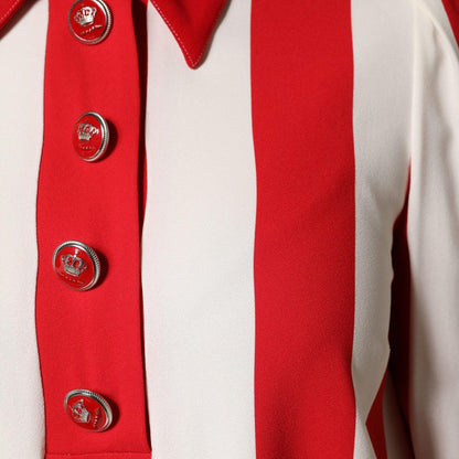 Dolce & Gabbana White Red Stripes Long Sleeves Mini Dress