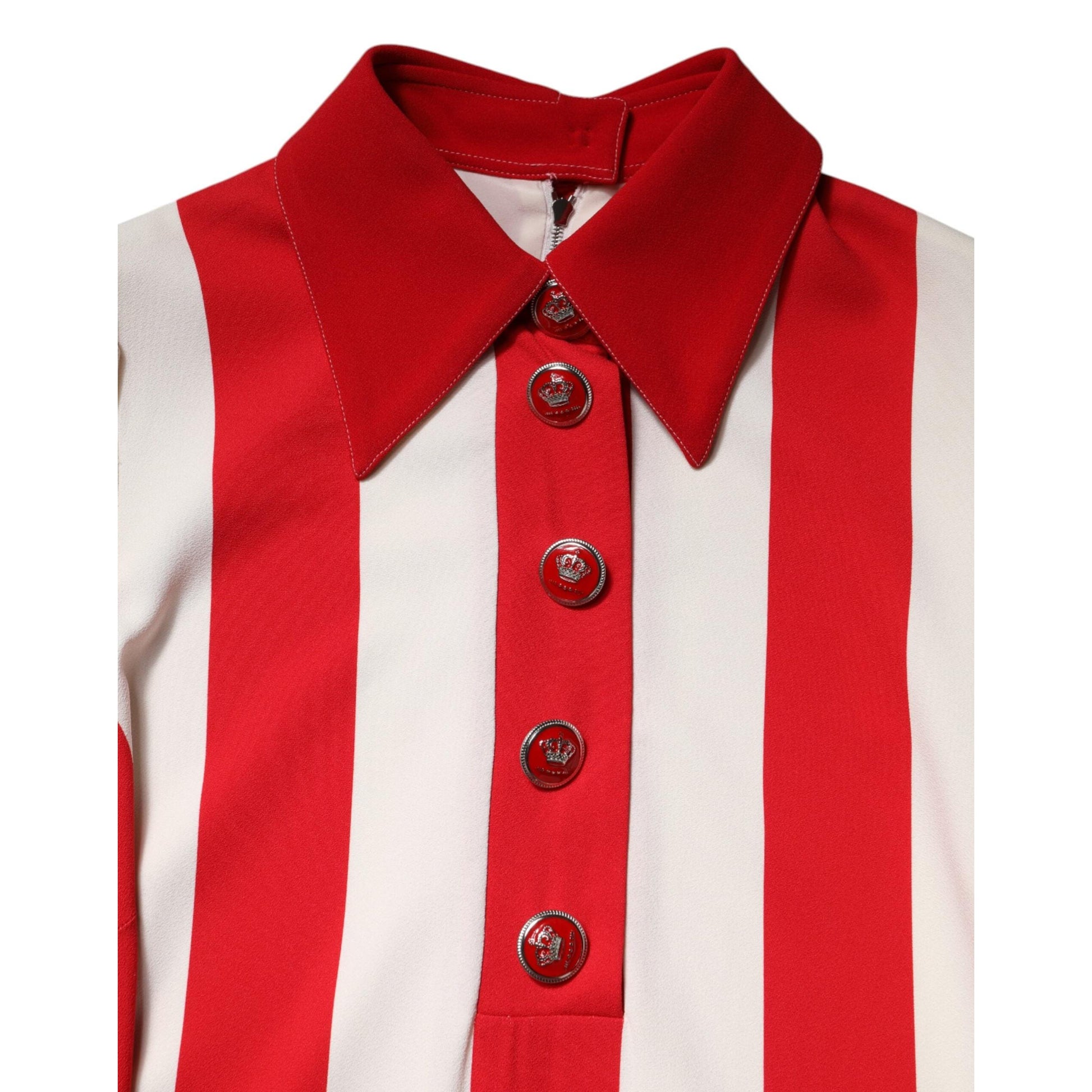 Dolce & Gabbana White Red Stripes Long Sleeves Mini Dress