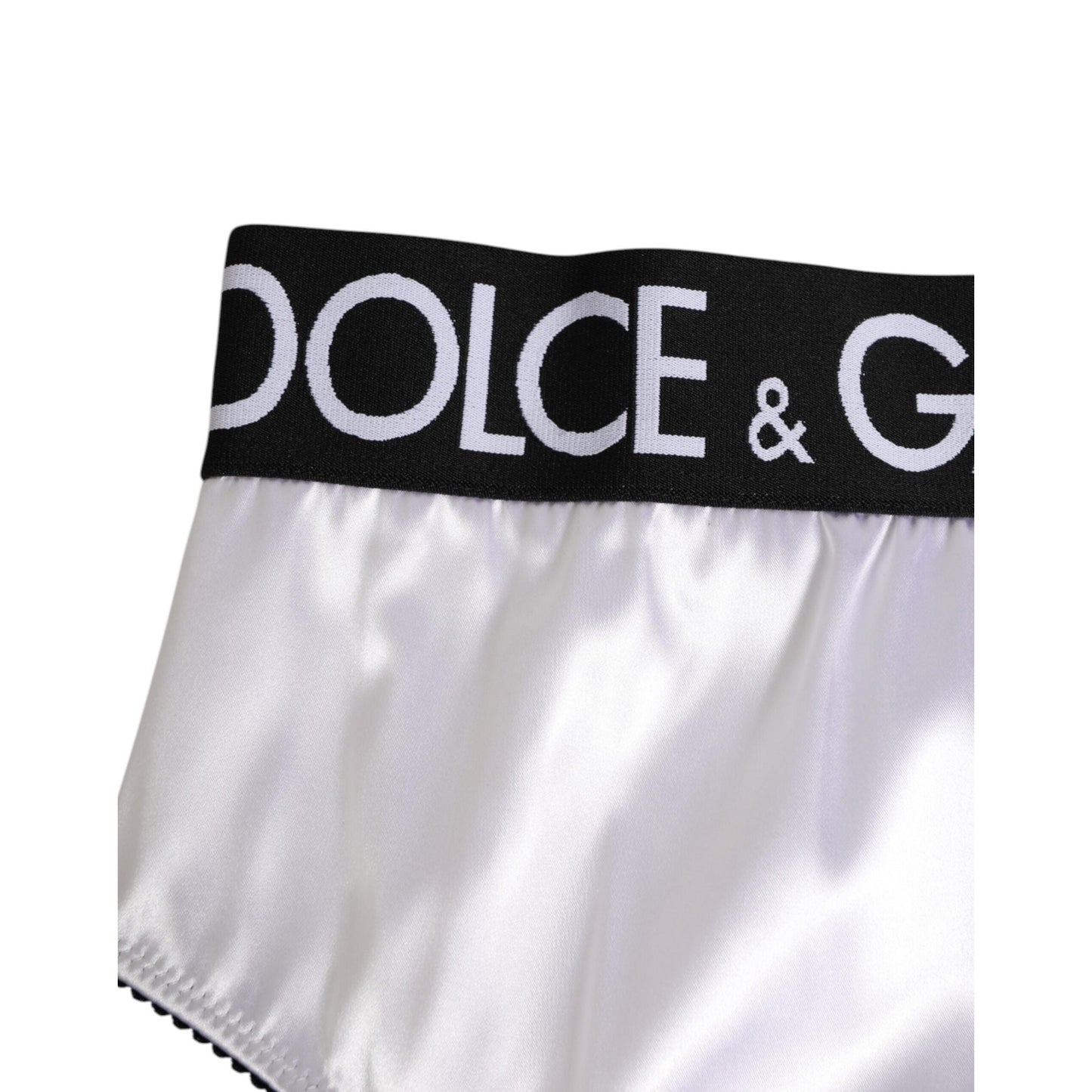 Dolce & Gabbana White Satin High-Waist Black Logo Women Underwear