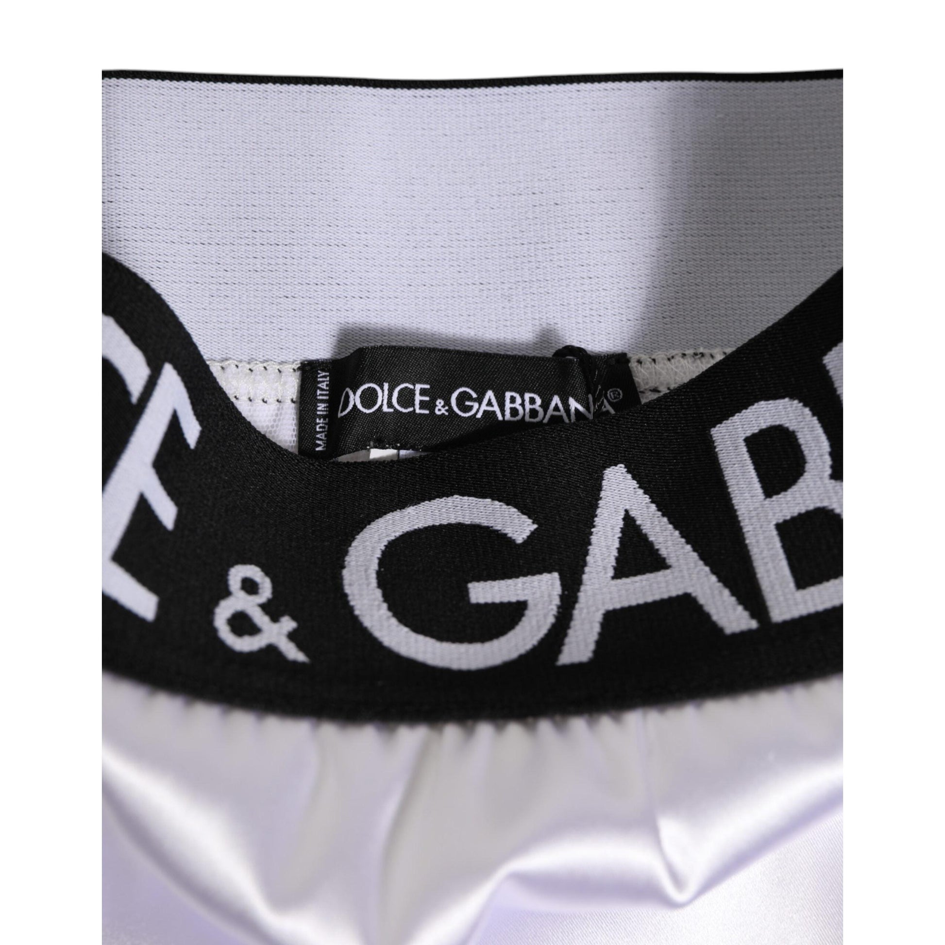 Dolce & Gabbana White Satin High-Waist Black Logo Women Underwear