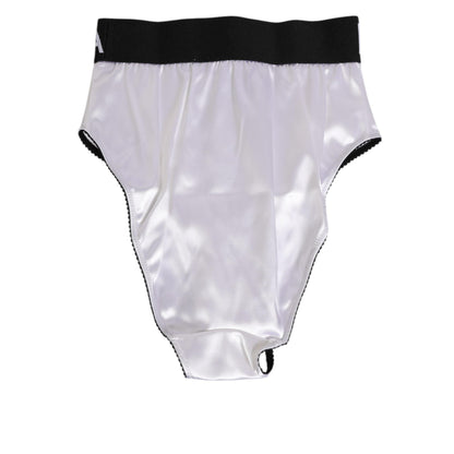 Dolce & Gabbana White Satin High-Waist Black Logo Women Underwear