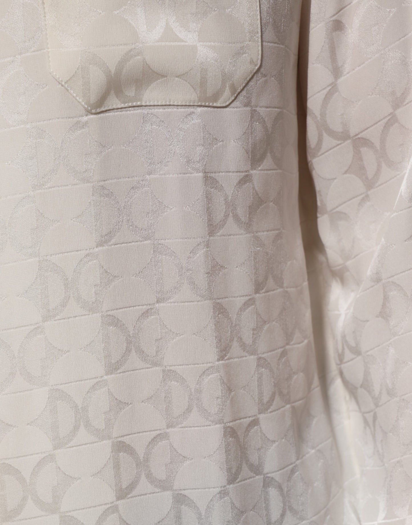 Dolce & Gabbana White Silk DG Logo Print Long Sleeves Shirt