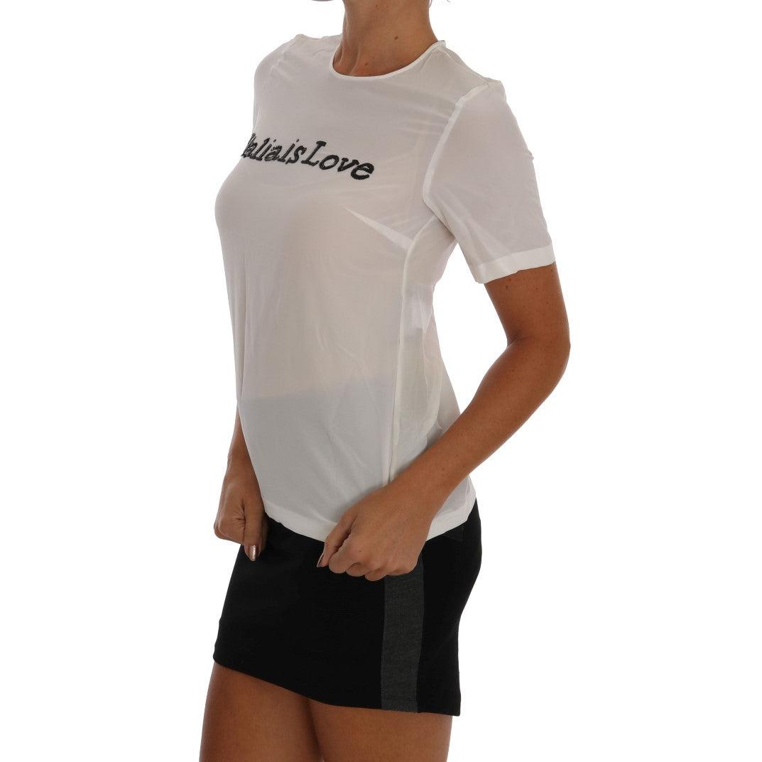 Dolce & Gabbana White Silk ITALIA IS LOVE Blouse T-shirt