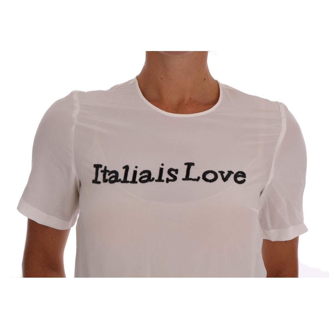 Dolce & Gabbana White Silk ITALIA IS LOVE Blouse T-shirt