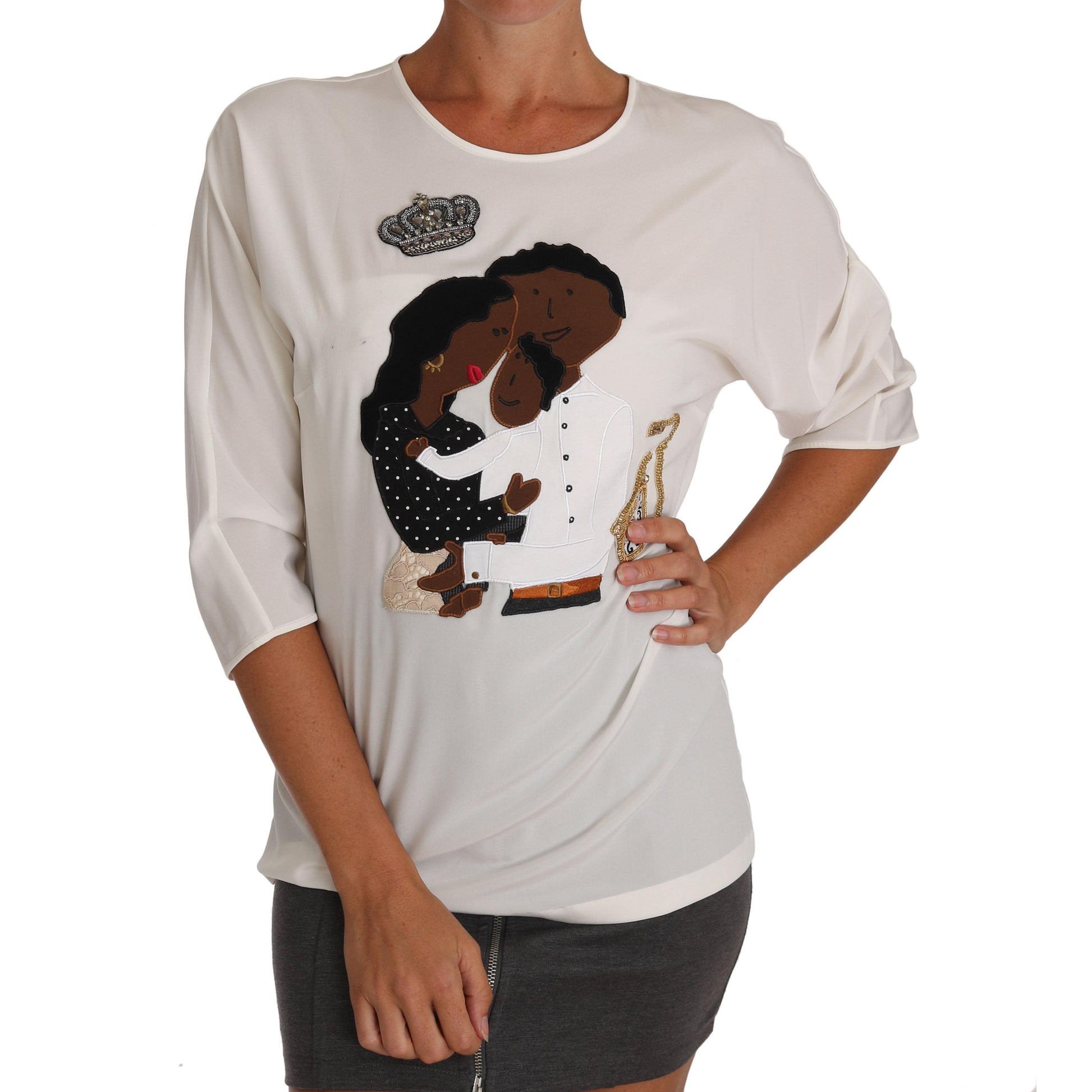 Dolce & Gabbana White Silk #dgfamily Crystal T-shirt