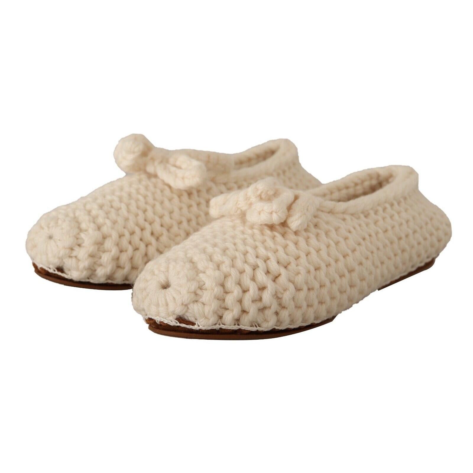 Dolce & Gabbana White Slip On Ballerina Flats Wool Knit Shoes