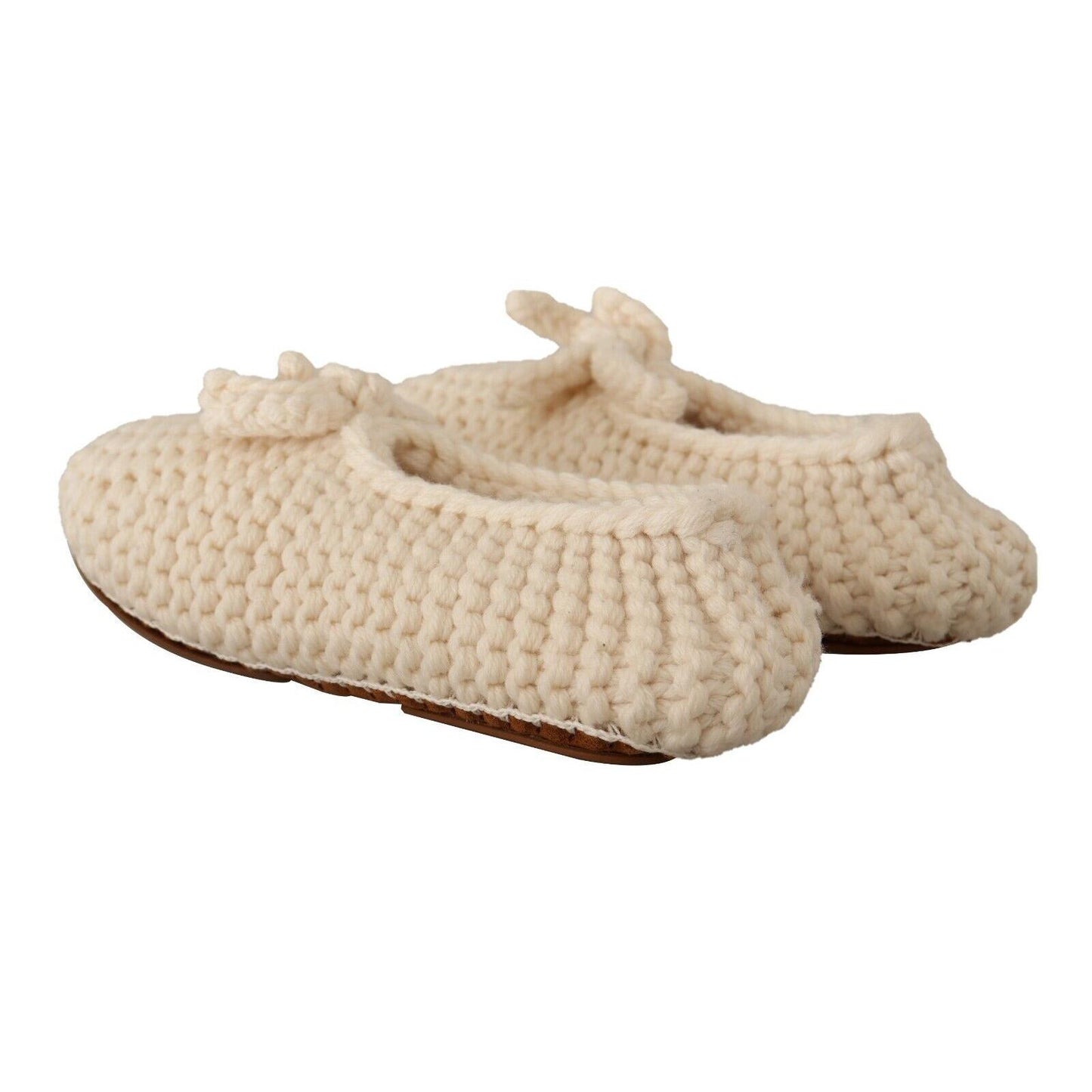 Dolce & Gabbana White Slip On Ballerina Flats Wool Knit Shoes