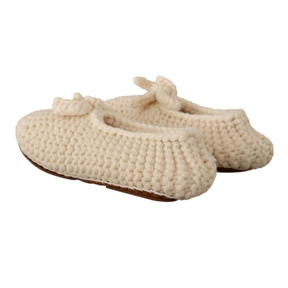 Dolce & Gabbana White Slip On Ballerina Flats Wool Knit Shoes