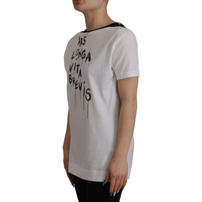 Dolce & Gabbana White Slogan Print Round Neck Cotton T-shirt