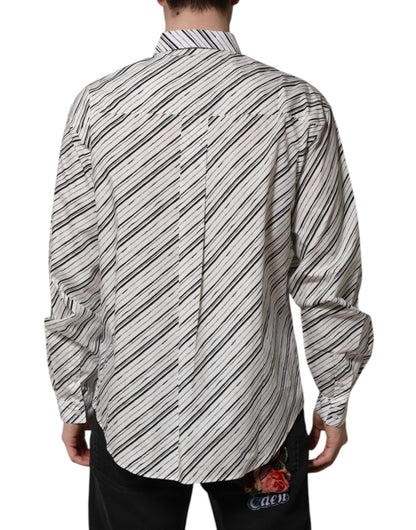Dolce & Gabbana White Striped Long Sleeves Men Formal Shirt