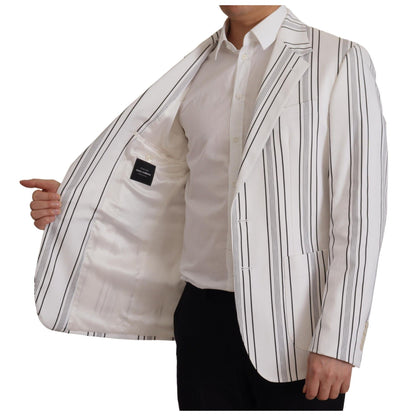 Dolce & Gabbana White Stripes Cotton Single Breasted Blazer