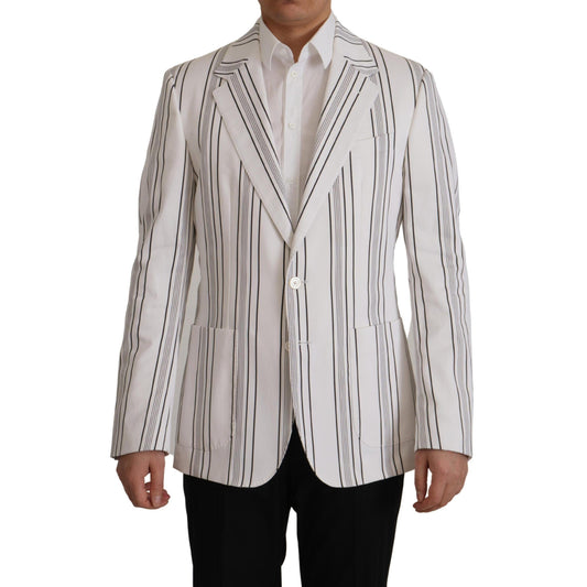 Dolce & Gabbana White Stripes Cotton Single Breasted Blazer