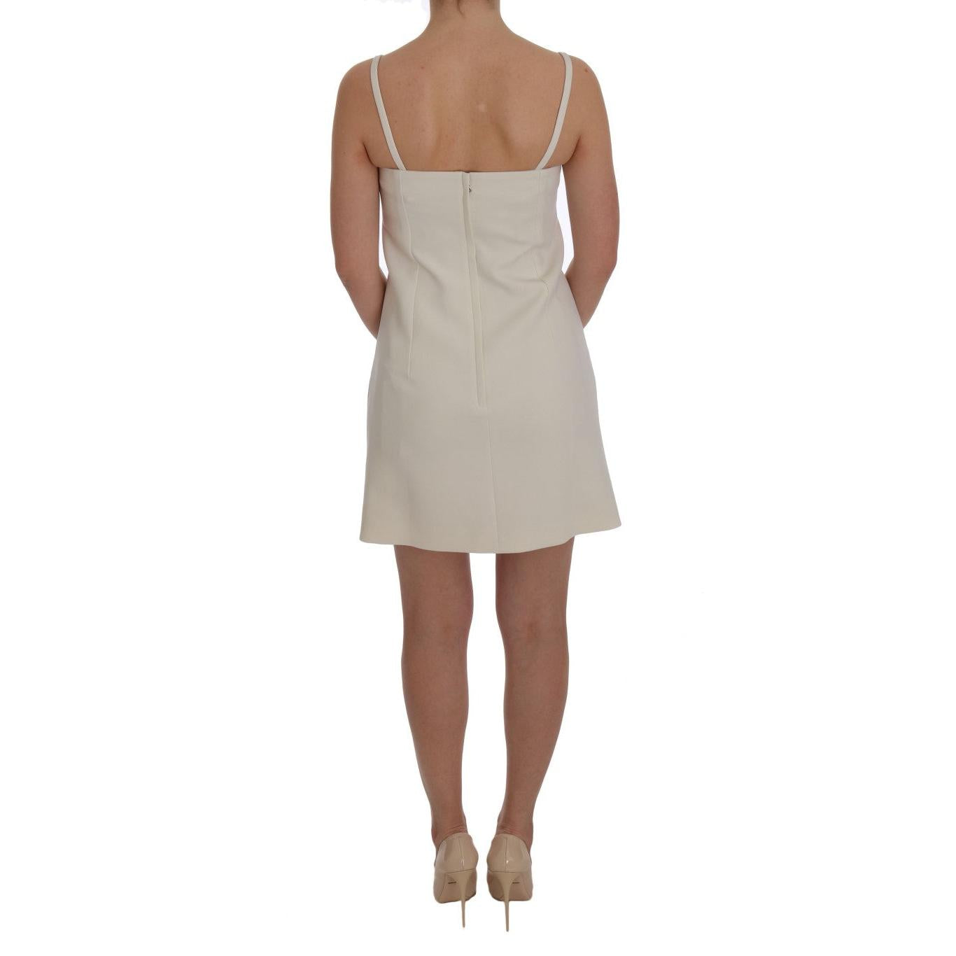 Dolce & Gabbana White Wool Stretch Brooch Shift Dress