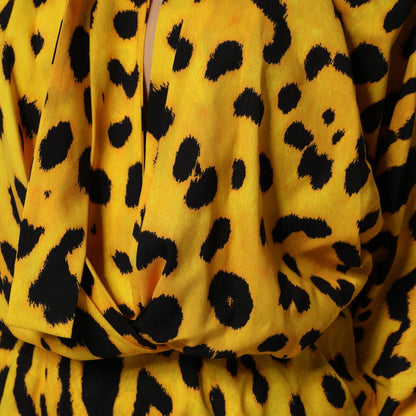 Dolce & Gabbana Yellow Leopard Long Sleeves Jumpsuit Dress