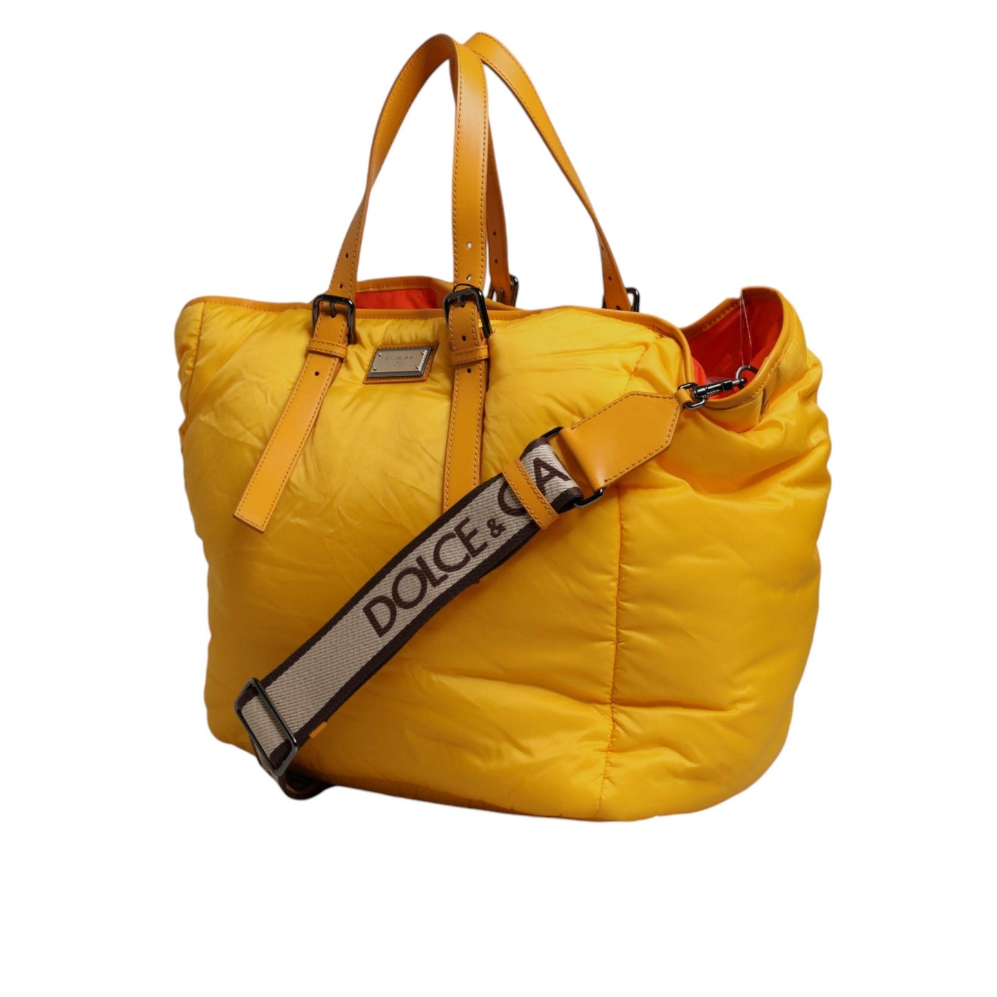 Dolce & Gabbana Yellow Orange Nylon Logo Plaque Hand Shoulder Tote Bag