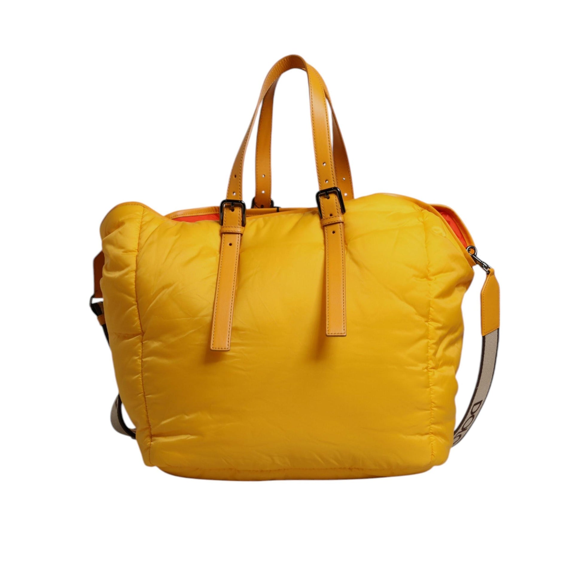 Dolce & Gabbana Yellow Orange Nylon Logo Plaque Hand Shoulder Tote Bag
