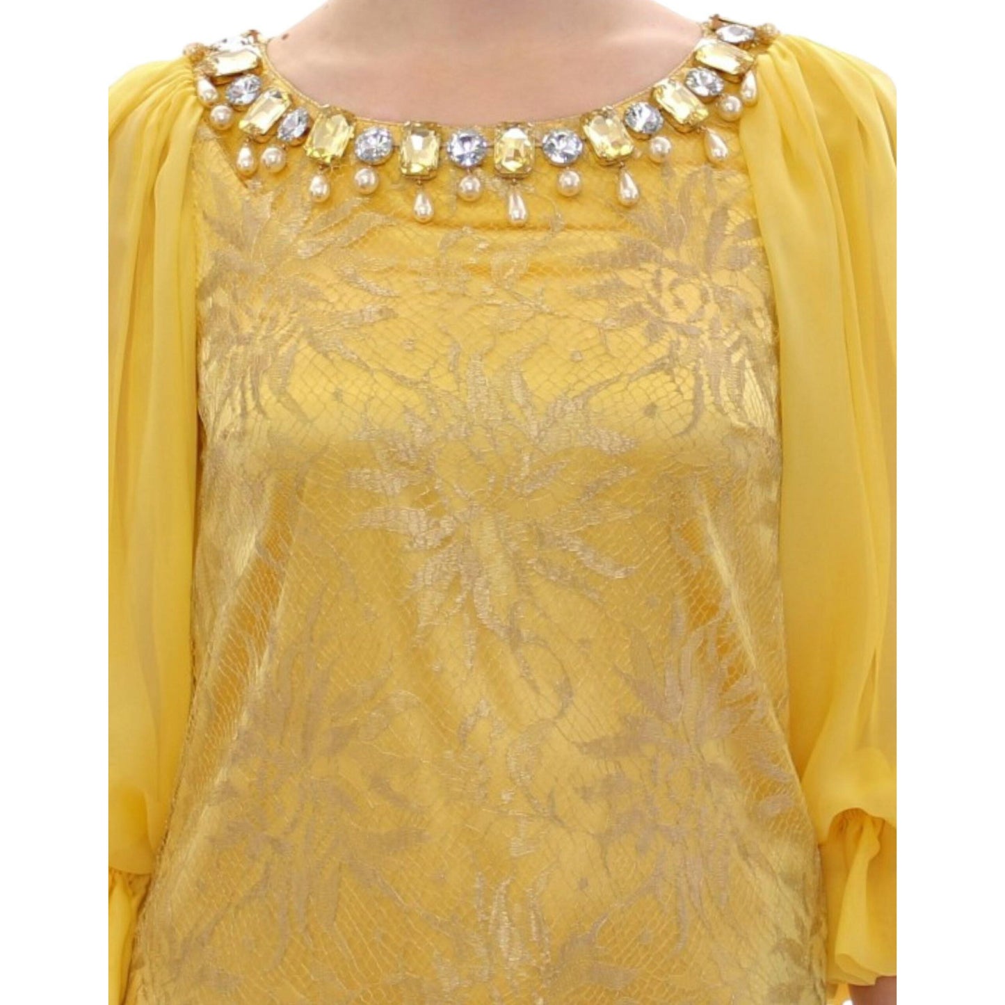 Dolce & Gabbana Yellow lace crystal mini dress