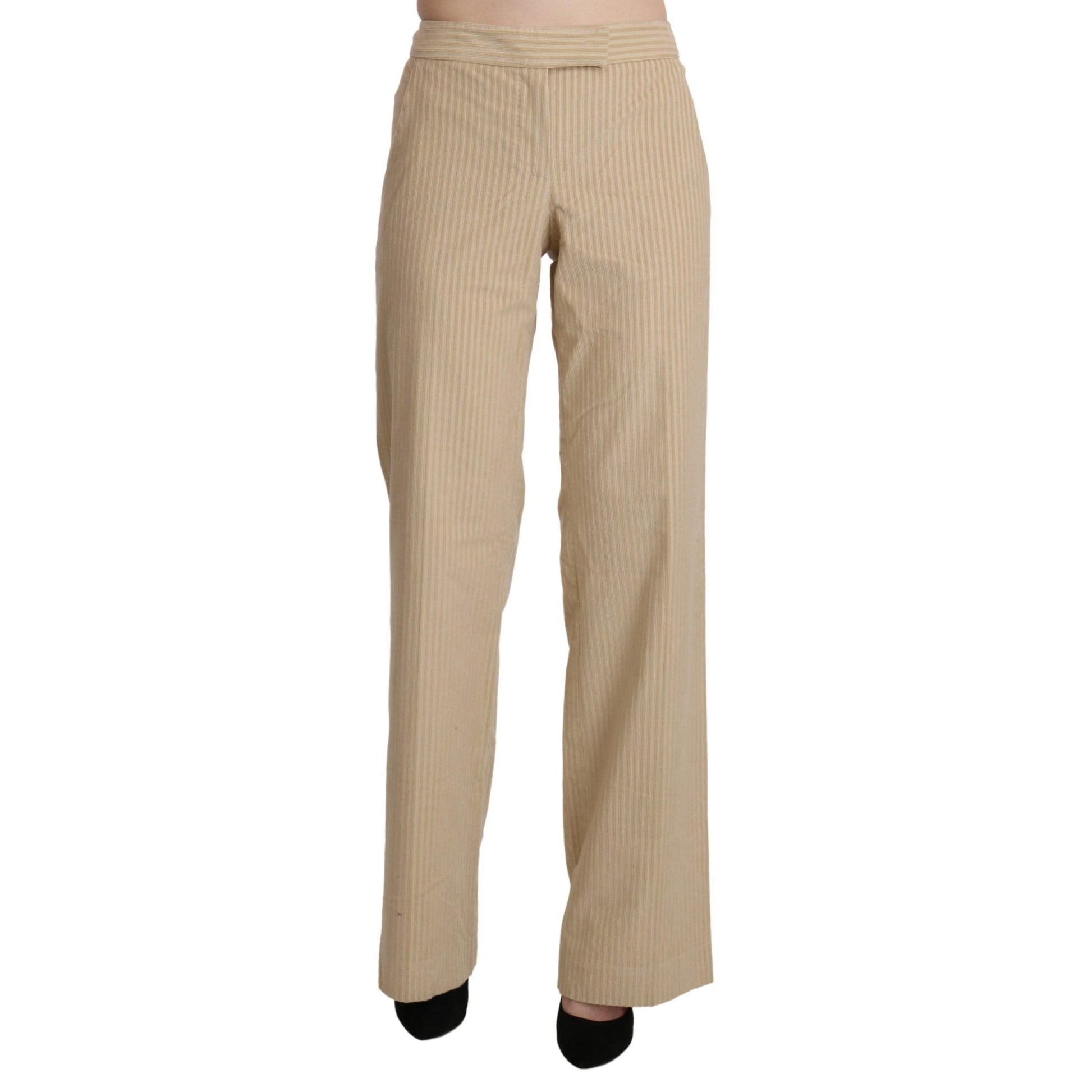 Ermanno Scervino Beige High Waist Flared Wide Leg Trouser Pants