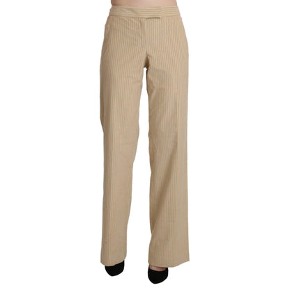 Ermanno Scervino Beige High Waist Flared Wide Leg Trouser Pants