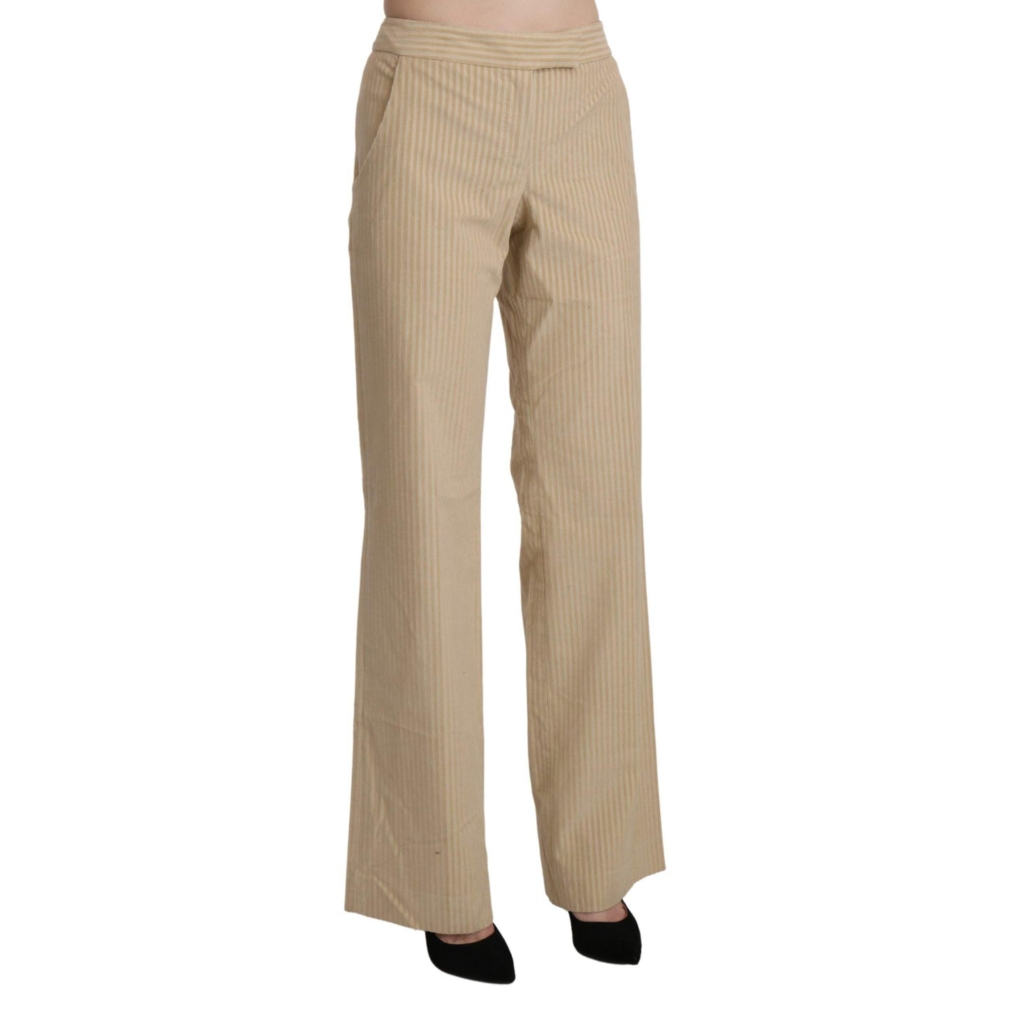 Ermanno Scervino Beige High Waist Flared Wide Leg Trouser Pants