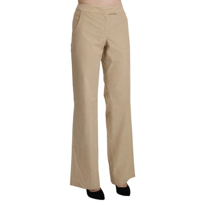 Ermanno Scervino Beige High Waist Flared Wide Leg Trouser Pants