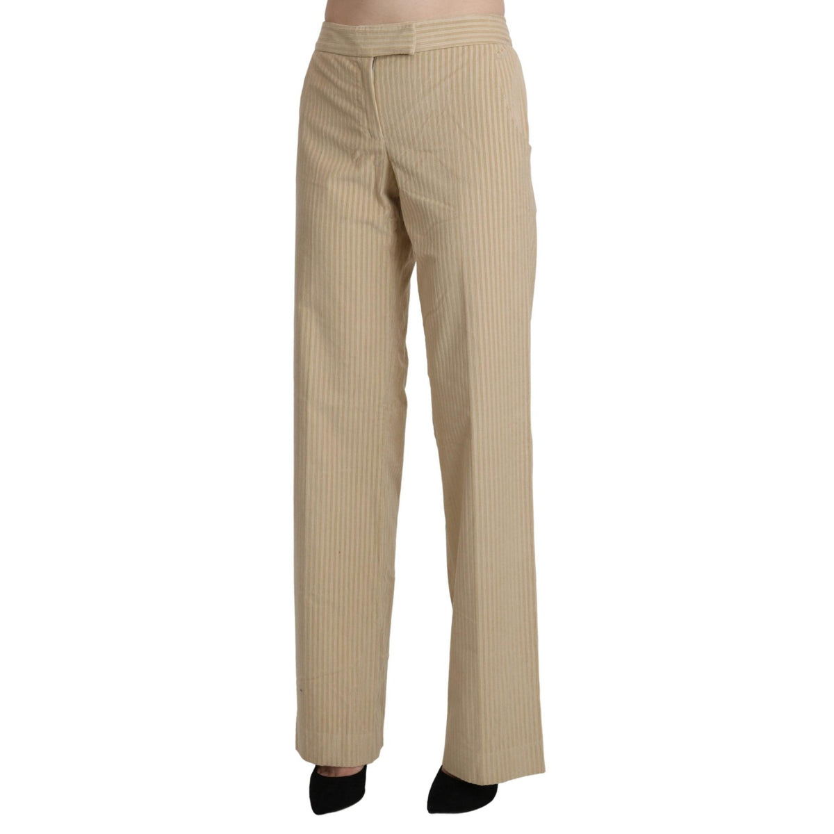 Ermanno Scervino Beige High Waist Flared Wide Leg Trouser Pants