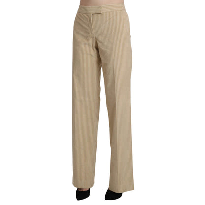Ermanno Scervino Beige High Waist Flared Wide Leg Trouser Pants