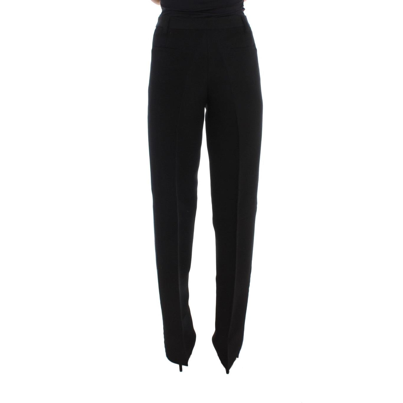 Ermanno Scervino Black Striped Cotton Blend Wide Legs Pants