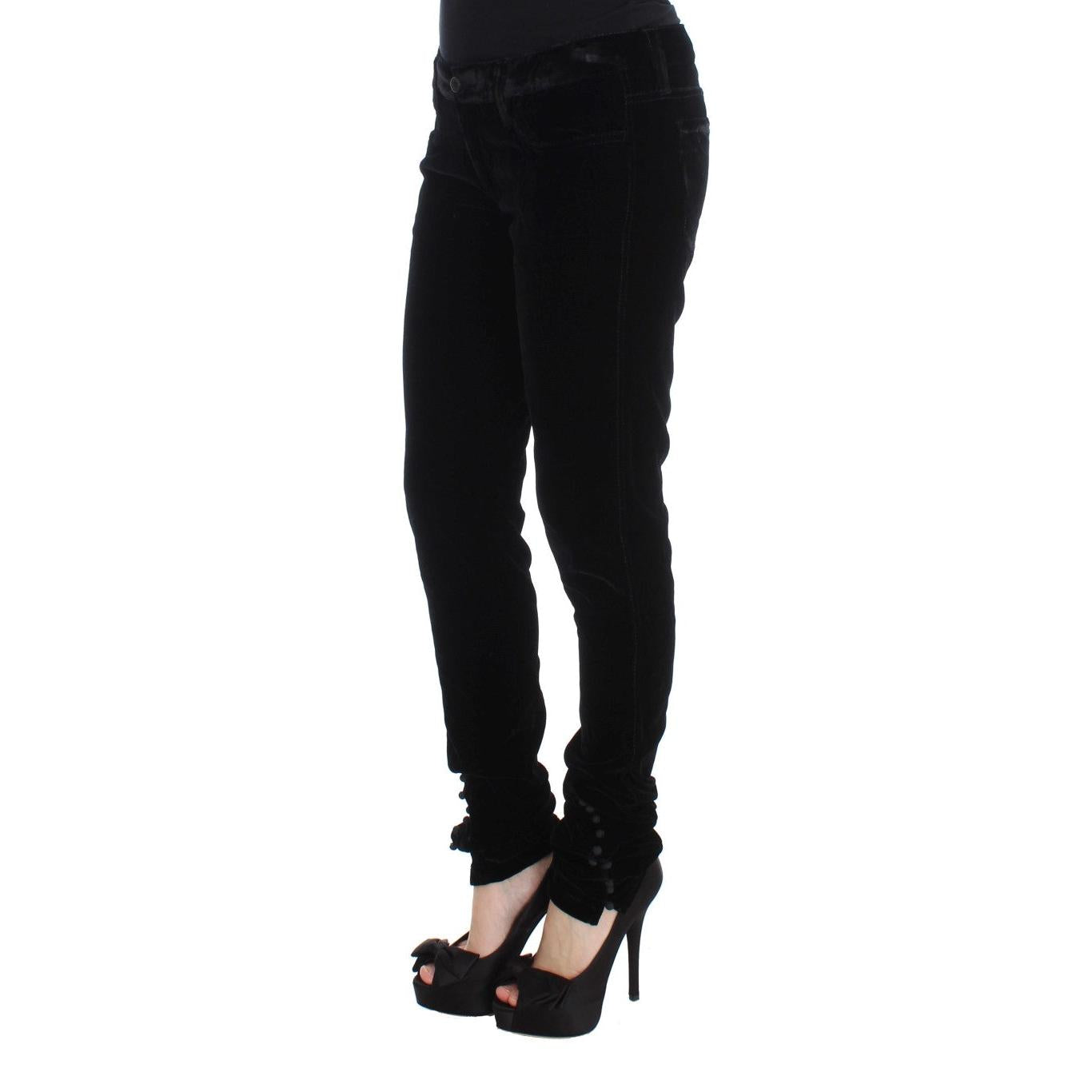 Ermanno Scervino Black Viscose Blend Velvet Slim Fit Pants
