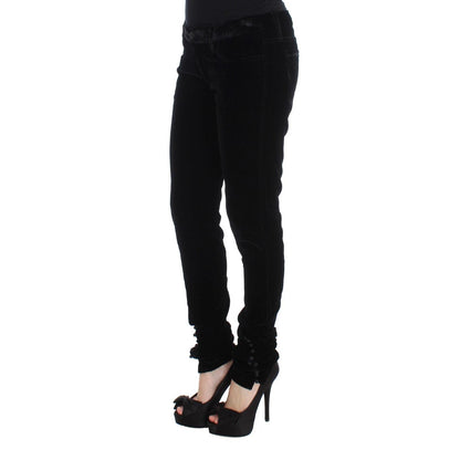 Ermanno Scervino Black Viscose Blend Velvet Slim Fit Pants