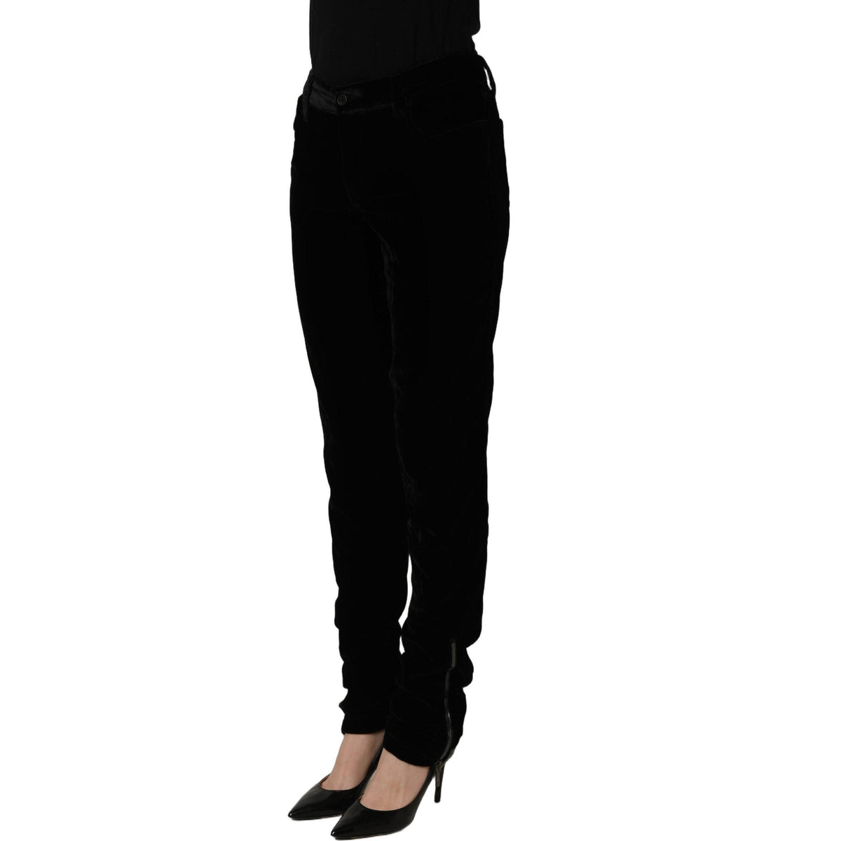 Ermanno Scervino Black Viscose Blend Velvet Slim Fit Pants