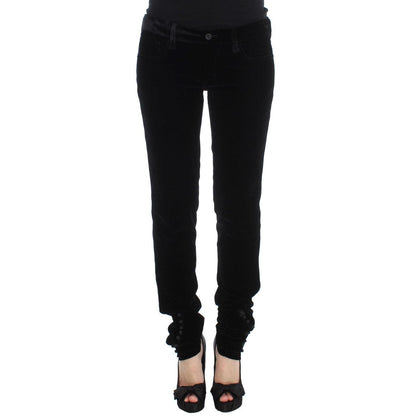 Ermanno Scervino Black Viscose Blend Velvet Slim Fit Pants
