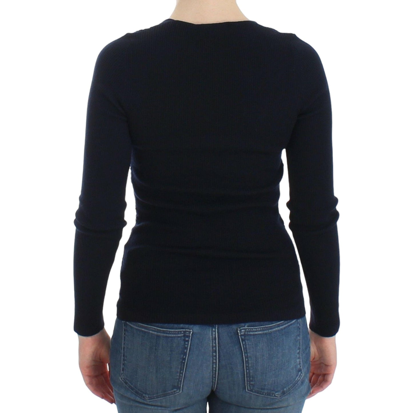 Ermanno Scervino Blue Knitted Wool Stretch Sweater Top