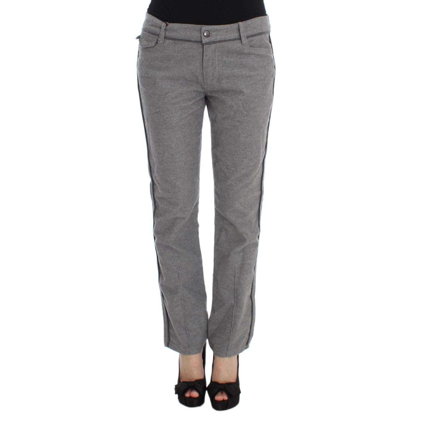 Ermanno Scervino Gray Cotton Straight Fit Casual Pants