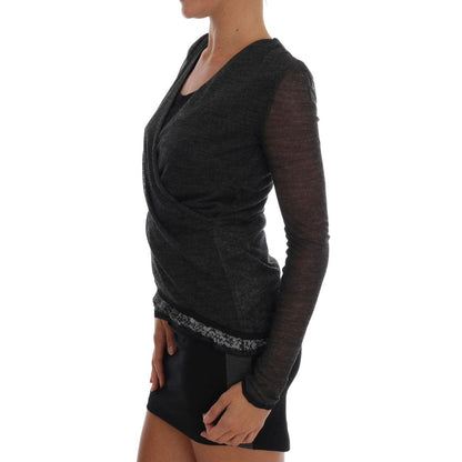 Ermanno Scervino Gray Wool Lace Top Long Sleeved T-shirt