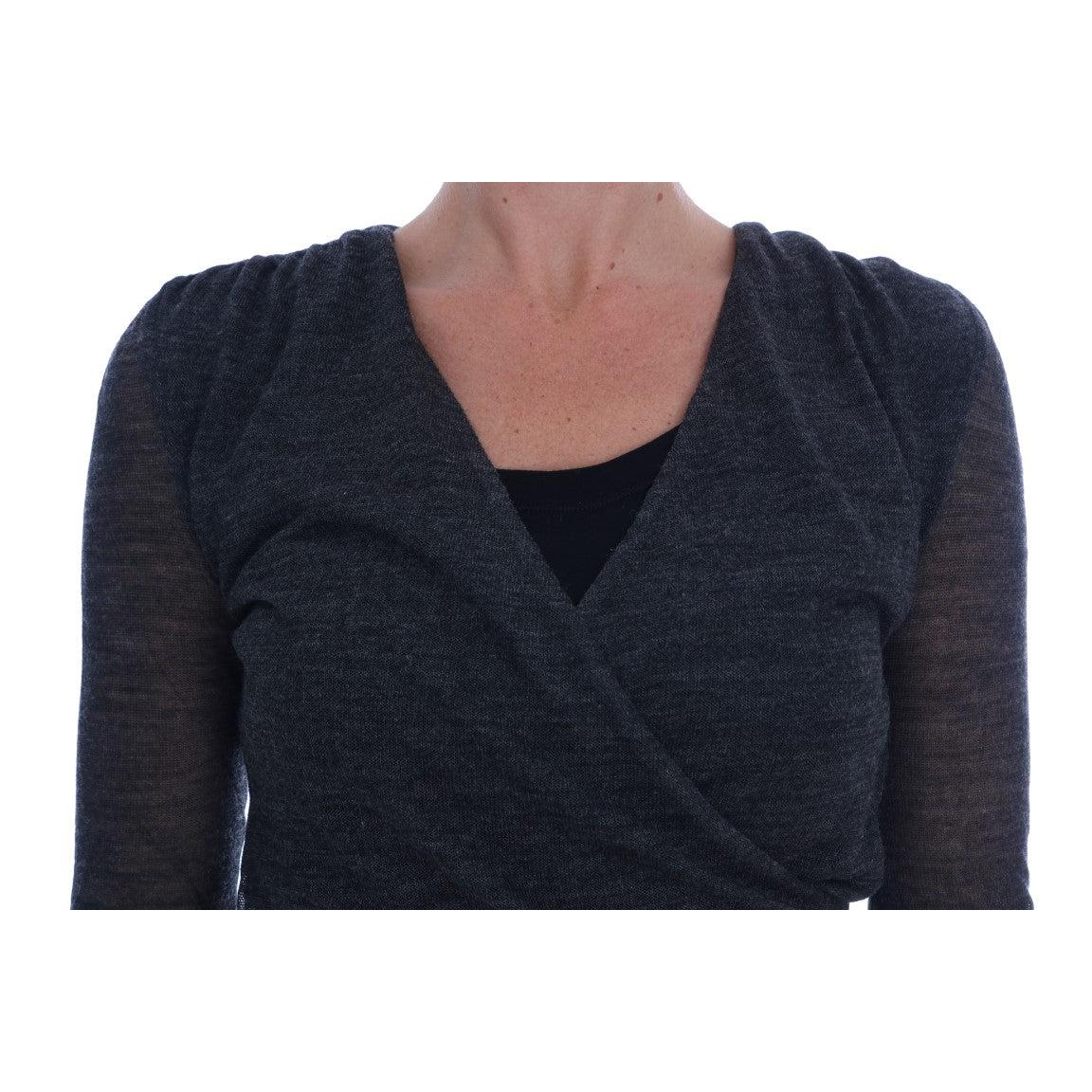Ermanno Scervino Gray Wool Lace Top Long Sleeved T-shirt