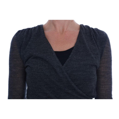 Ermanno Scervino Gray Wool Lace Top Long Sleeved T-shirt