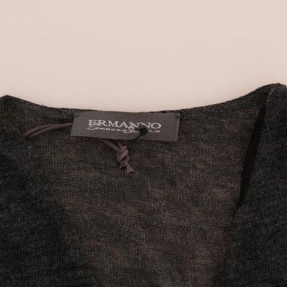 Ermanno Scervino Gray Wool Lace Top Long Sleeved T-shirt