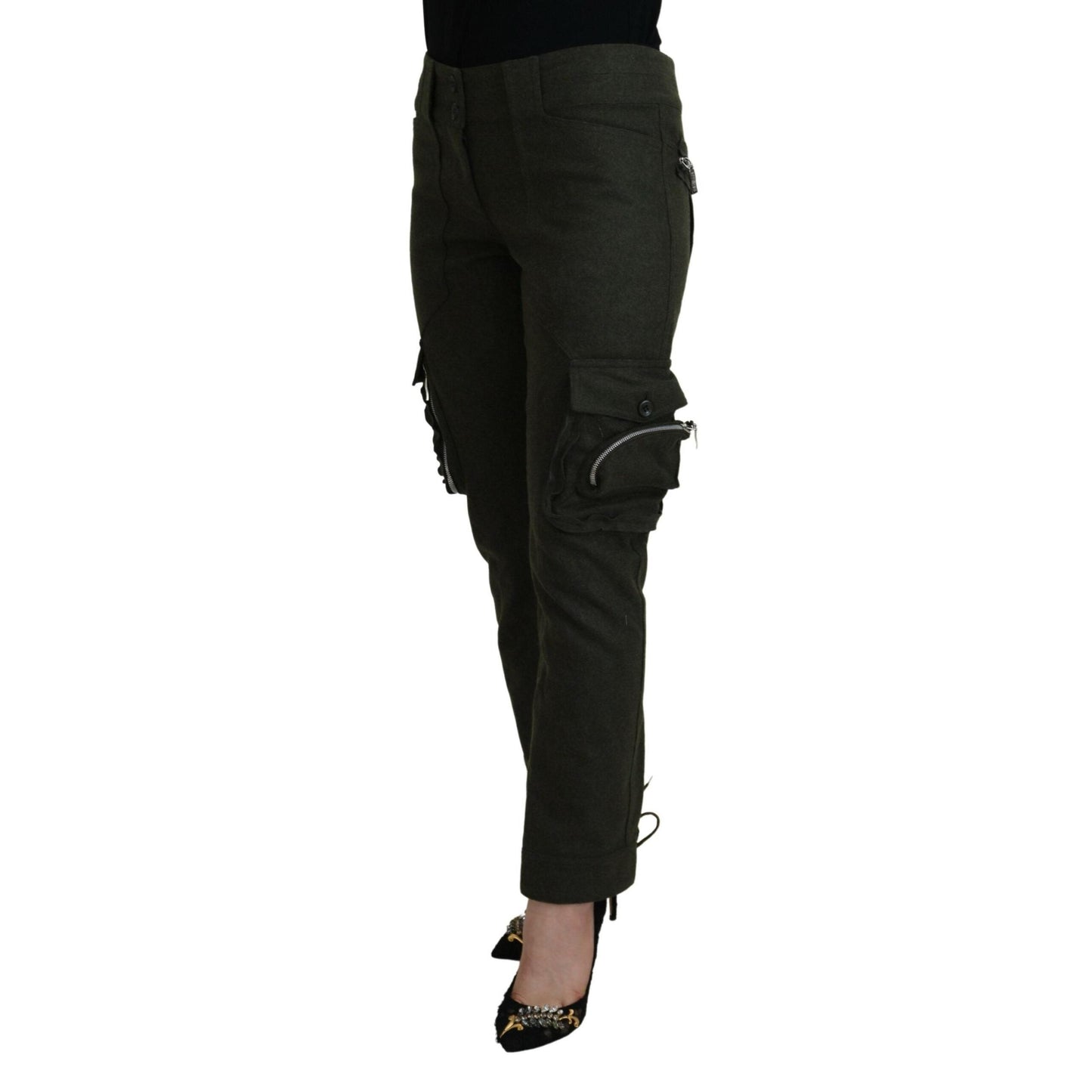 Ermanno Scervino Green Lace Up Leg Women Tapered Pants