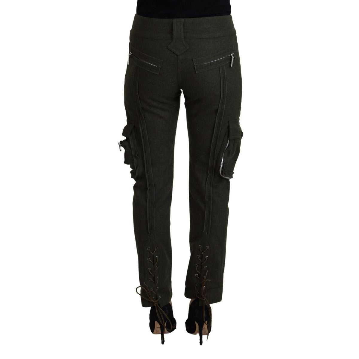 Ermanno Scervino Green Lace Up Leg Women Tapered Pants