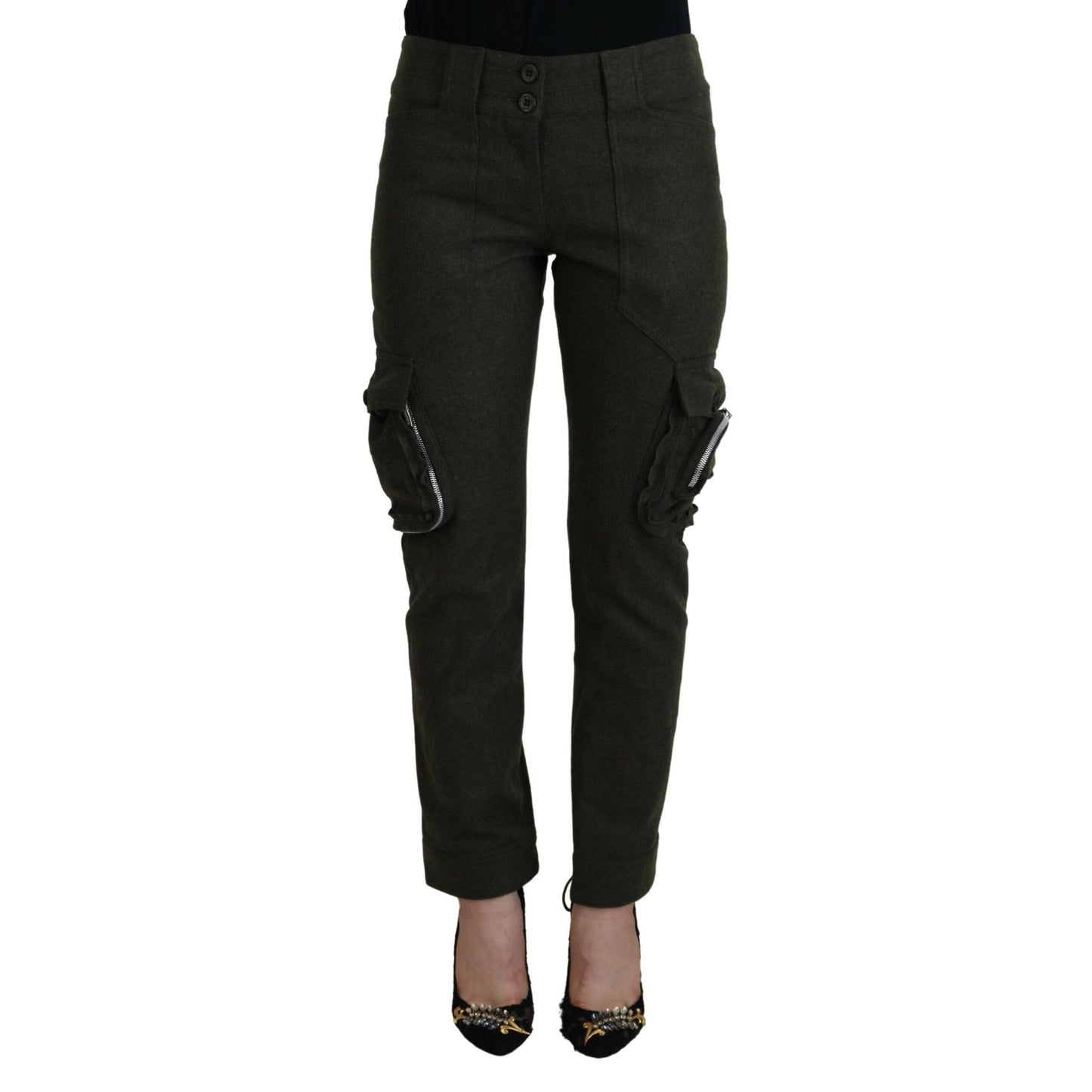 Ermanno Scervino Green Lace Up Leg Women Tapered Pants