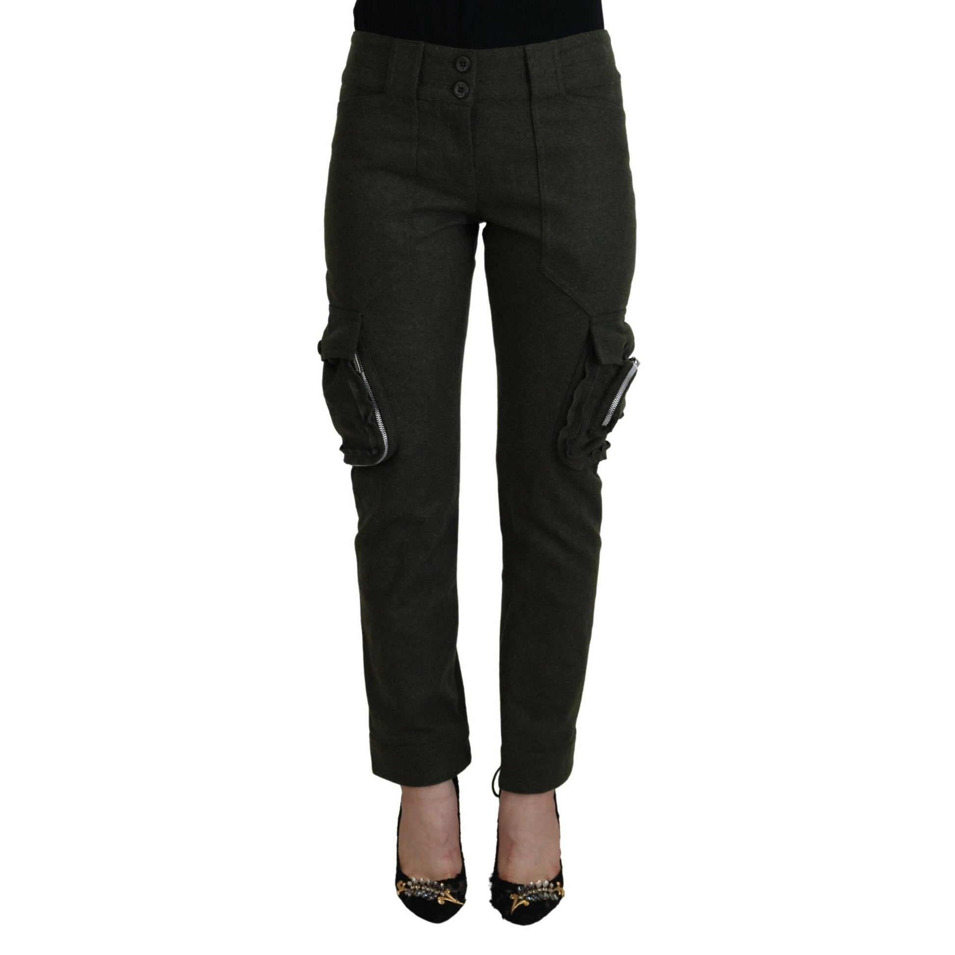 Ermanno Scervino Green Lace Up Leg Women Tapered Pants