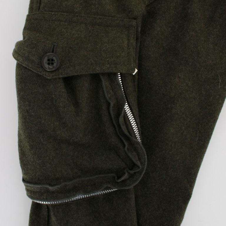Ermanno Scervino Green Wool Blend Loose Fit Cargo Pants