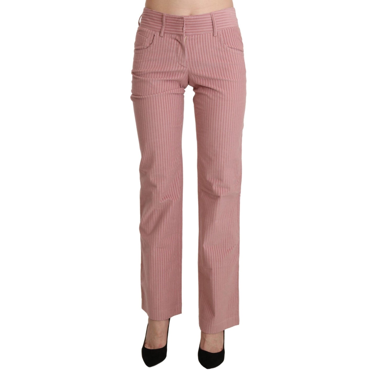 Ermanno Scervino Pink Mid Waist Straight Trouser Cotton Pants