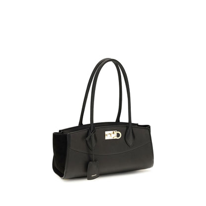 Ferragamo Black Calf Leather Bos Taurus Shoulder Bag