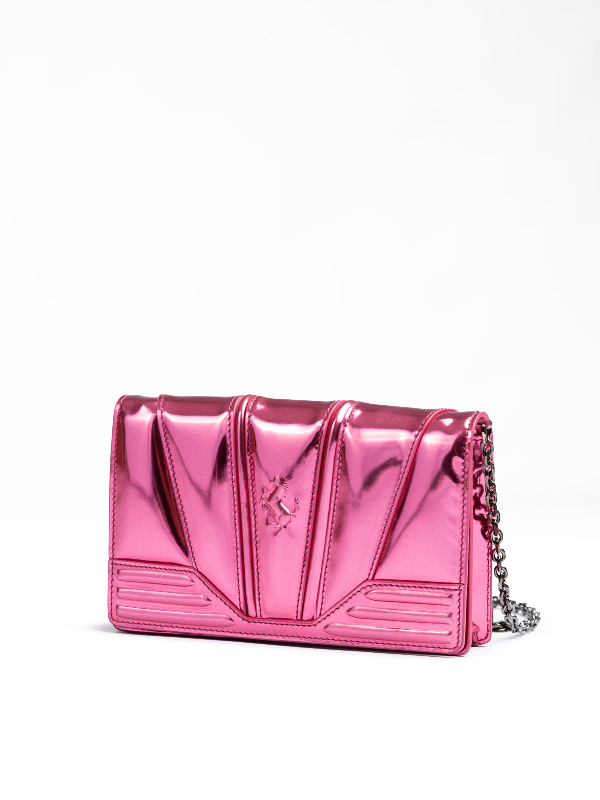 Ferrari Metal Pink GT patent leather bag with chain