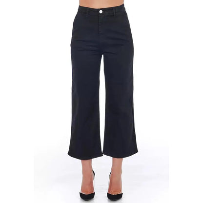 Frankie Morello Black Cotton Women Cropped Trouser