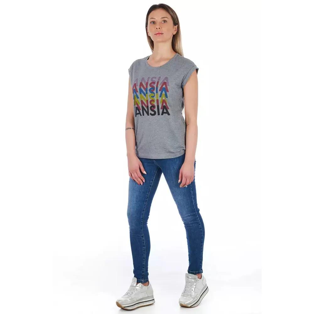 Frankie Morello Gray Cotton Women T-Shirt